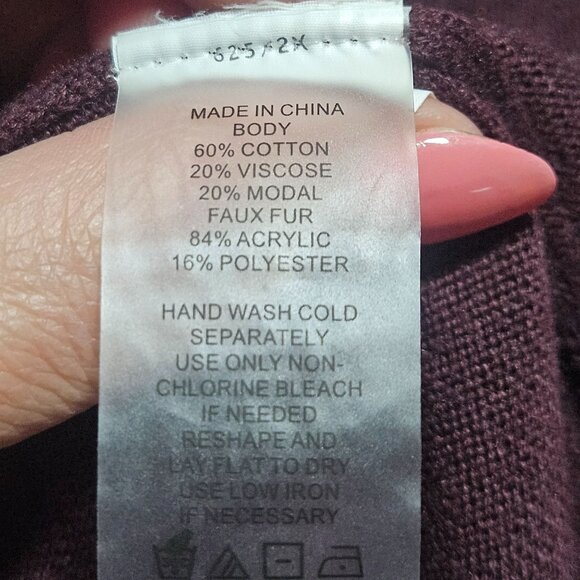 Vince Camuto Burgundy Open-Front Cardigan With Faux Fur Cuffs Size 2X - Picture 10 of 12